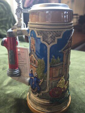 Thewalt German Beer Stein Firefighter Fire Brigade Limited Edition Pewter Lid